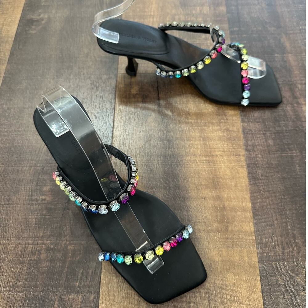 Chelsea And Violet Gypsy Rainbow Jeweled Squared Toed Sandal Size 10 - Picture 3 of 7